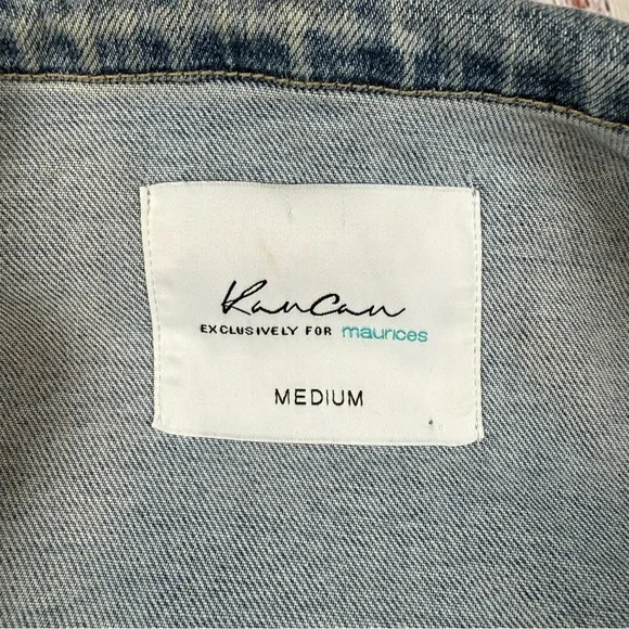 KanCan Women's Frayed Hem Cropped Jean Jacket Size Medium - Picture 3 of 7